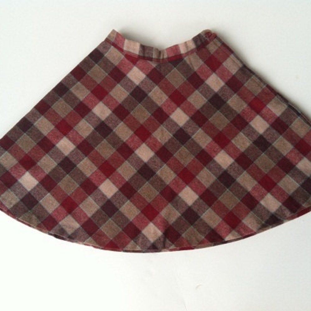 Vintage 70s plaid a-line wool skirt red, brown XXS